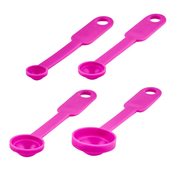 Cucchiai Plastica Rosa Isolati Sfondo Bianco Spazio Copia — Foto Stock