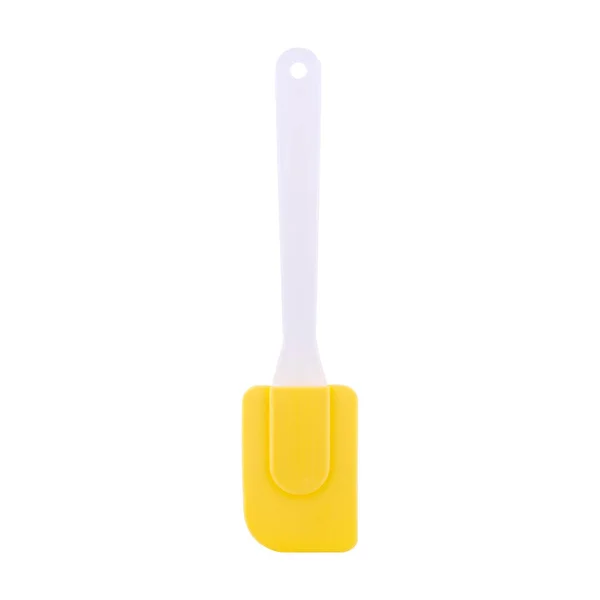 Espátula Silicone Amarelo Isolado Fundo Branco Espaço Cópia — Fotografia de Stock