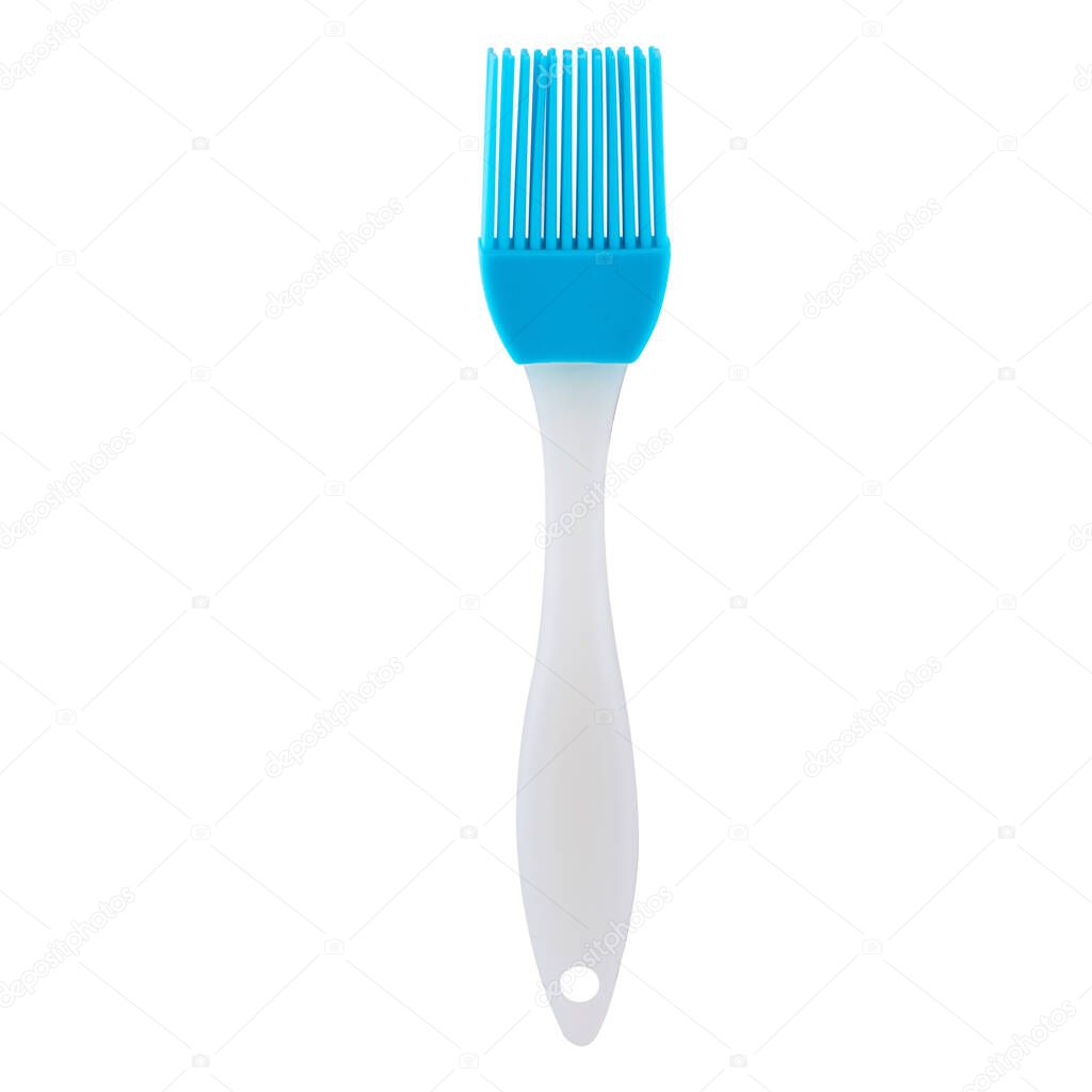 Blue silicone pastry brush isolated on white background, copy space.