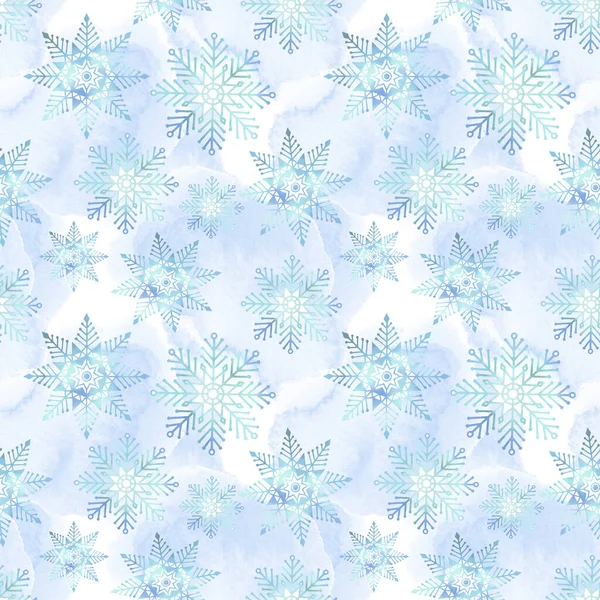 Weihnachten Hintergrund Aquarell Mit Schneeflocken Winternahtlose Muster Für Weihnachtstextilien Papier — Stockfoto