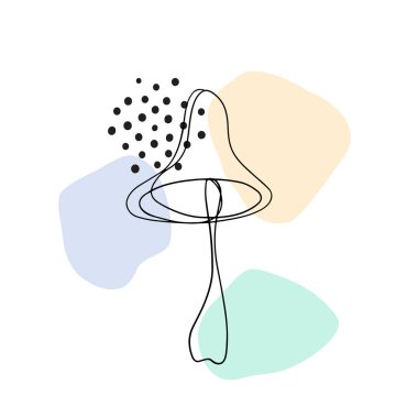 Elle çizilmiş soyut mantarlar. Çizgi çalışması. Aralıksız Hat Yarışması. Renkli damlalar üzerine vektör illüstrasyonu