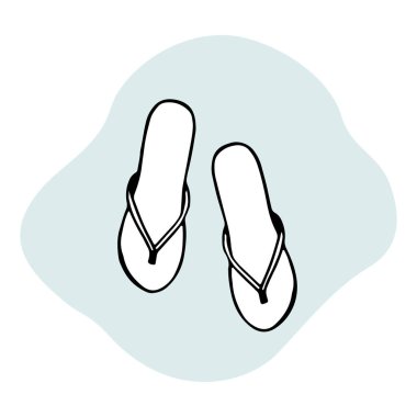 Bayan plaj terlikleri tasarım elementleri. El çizimi taslak tarzı. Çizgi Sanat. Plaj terlikleri beyazın üstünde..