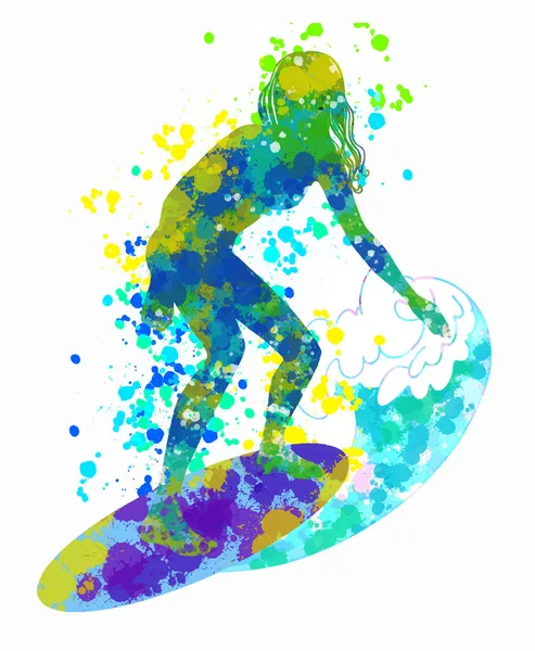 Surferka Desce Surfingowej Kolorowy Cyfrowy Splash Blobs Tekstury Ręcznie Rysowany — Wektor stockowy