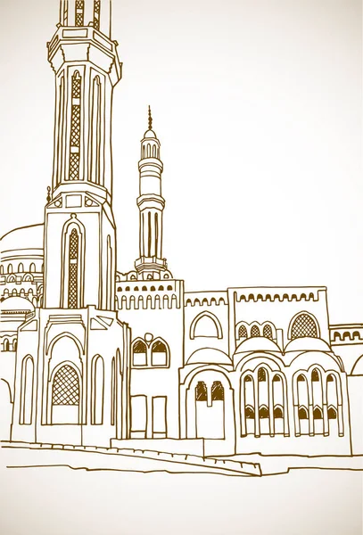 Schöne Muslimische Moschee Ägypten Schöne Ägyptische Landschaft Handgezeichnete Skizze Sepia — Stockvektor