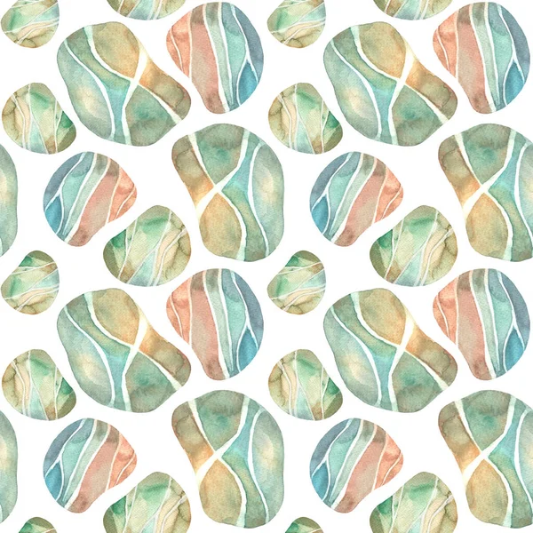 Sea Pebbles Seamless Pattern Watercolour Sea Beach Surface Hand Drawn — Stock Photo, Image