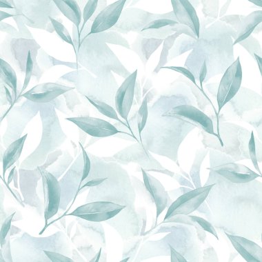 Çay pürüzsüz bir desen bırakır. Çay yapraklı yemek arkaplanı elle çizilmiş suluboya. Kağıt, tekstil, ambalaj ve duvar kağıdı için çay arkaplanı.