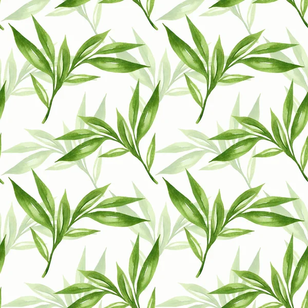 Bloemen Achtergrond Met Groene Bladeren Aquarel Hand Getekend Stijl Groene — Stockfoto
