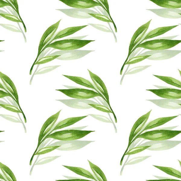 Floraler Hintergrund Mit Grünen Blättern Handgezeichnetem Stil Grüne Blätter Nahtloses — Stockfoto