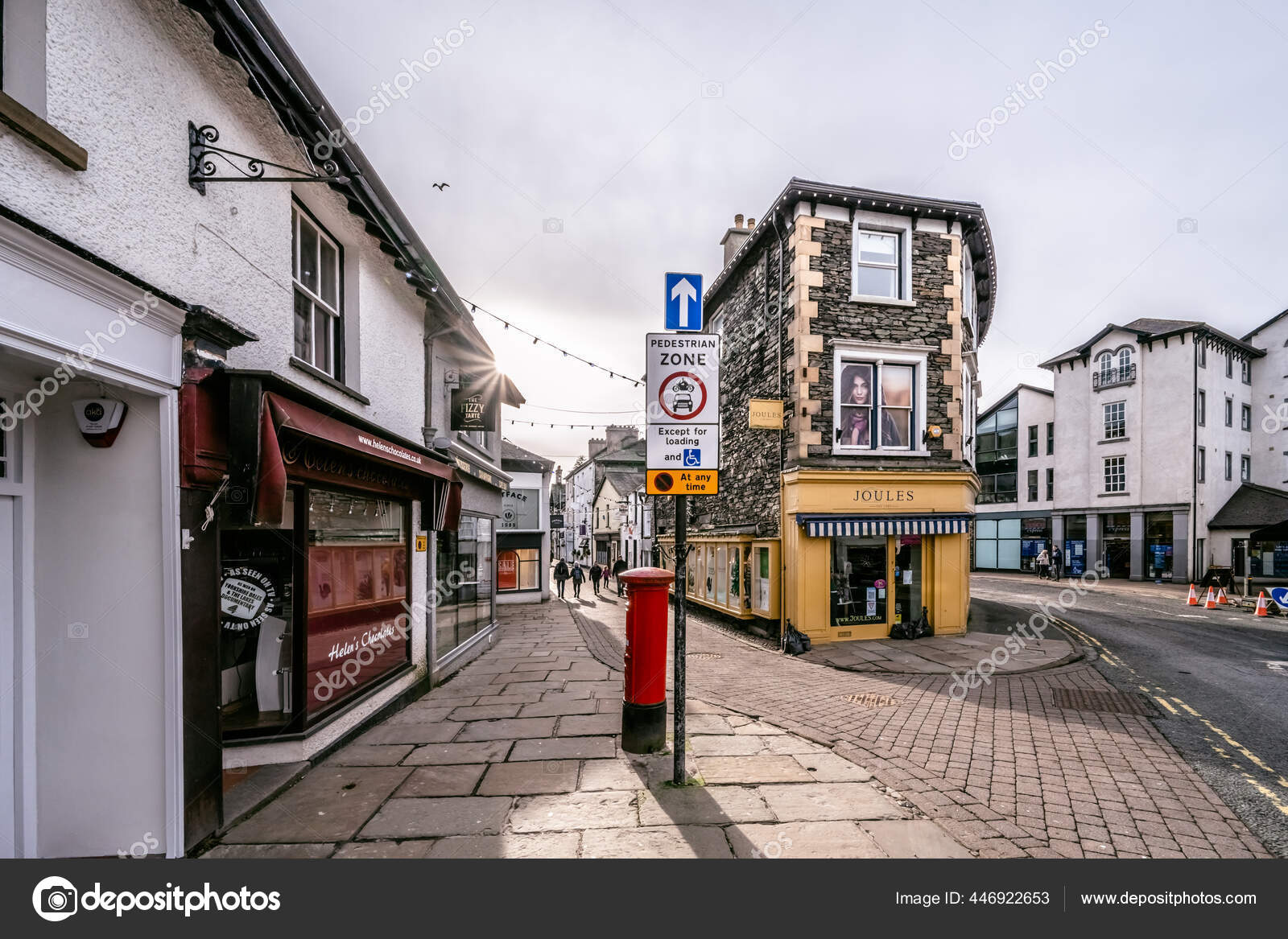 Bowness on Windermere, Cumbria, UK February 01, 2021 street of shops
