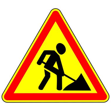 Yol uyarı işareti. Yol çalışıyor. Vektör illüstrasyonu.