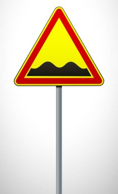Uyarı levhası Rough Road. Direkteki tabela. Trafik kanunları. İşaretler ve yol işaretleri. Vektör illüstrasyonu