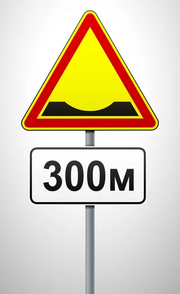 Pothole warning temporary road sign. A sign on a post with an additional information plate. Traffic Laws. Signs and road markings. Vector illustration — Stock Vector