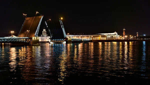 Nachtansicht der Palastbrücke in Saint-petersburg — Stockfoto