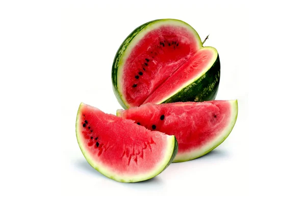 Wassermelone und Scheibe isoliert auf weiß — Stockfoto