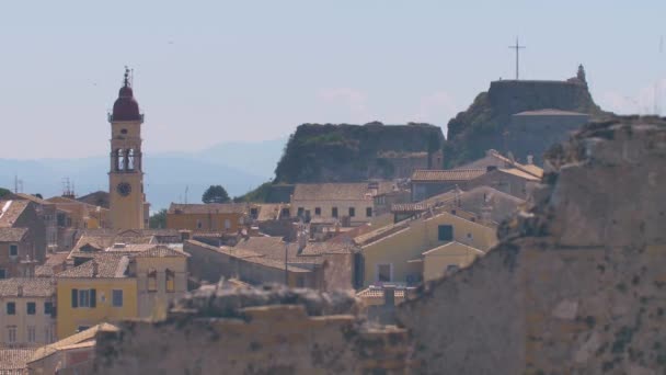 科孚资本金全景 希腊古城和古堡景观 — 图库视频影像