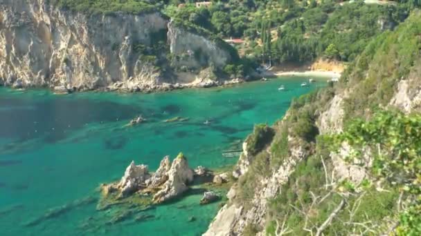 Felsige Küste Der Insel Korfu Griechenland — Stockvideo