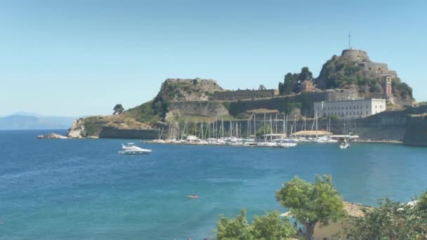 Panorama Del Capitolio Corfú Vista Del Casco Antiguo Fuerte Viejo — Vídeo de stock