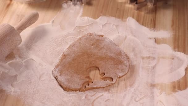 Orang Yang Menyiapkan Kue Jahe Untuk Natal Pemotongan Dimulai Rusa — Stok Video