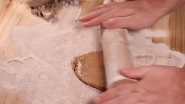 Person Preparing Gingerbread Cookies Christmas Cutting Starts Reindeers Christmas Trees — Stock Video