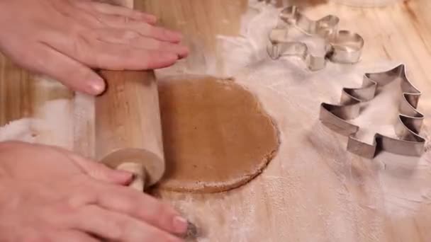 Osoba Przygotowuje Piernikowe Ciasteczka Święta Rozpoczyna Się Cięcie Renifery Choinki — Wideo stockowe