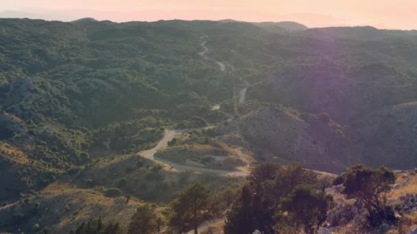 Захід Сонця Гори Пантократор Чудовий Краєвид Гір Корфу Греція — стокове відео