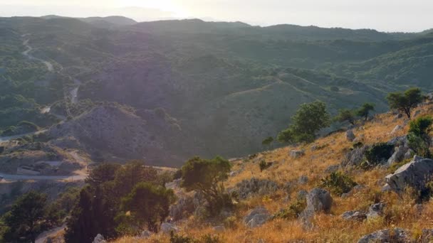 Ηλιοβασίλεμα Από Βουνό Παντοκράτορας Όμορφο Τοπίο Της Κέρκυρας Ελλάδα — Αρχείο Βίντεο