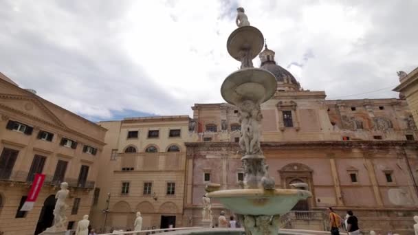 Details Pretoria Fountain Palermo Sicily — Stock Video