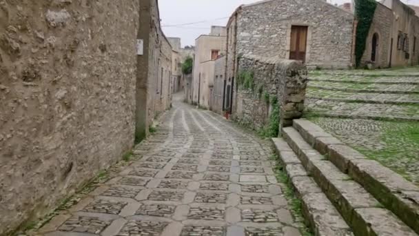 Strade Erice Sicilia Piccola Città Turistica Sulla Montagna — Video Stock