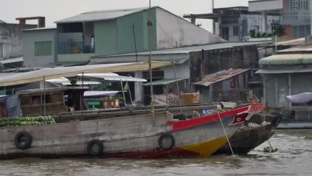 Delta Mekong Vietname Vista Barco Cai Seja Mercado Flutuante Sul — Vídeo de Stock