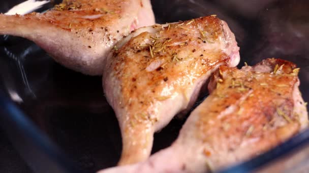 Fried Duck Legs Pan — Stock Video