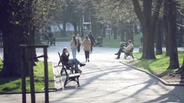 Mensen Die Door Straten Van Oude Binnenstad Van Warschau Lopen — Stockvideo