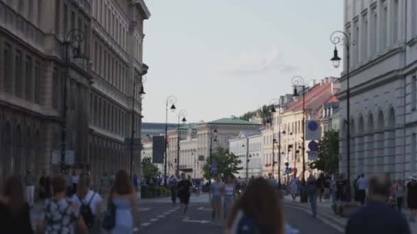 Unrecognizable People Sidewalk Warsaw — Stock Video