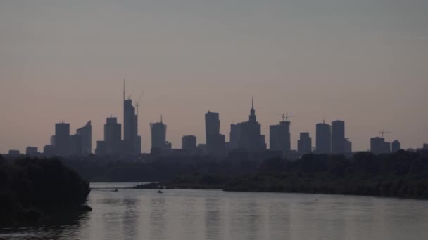 Coucher Soleil Sur Centre Ville Varsovie Vue Depuis Pont Siekierkowski — Video