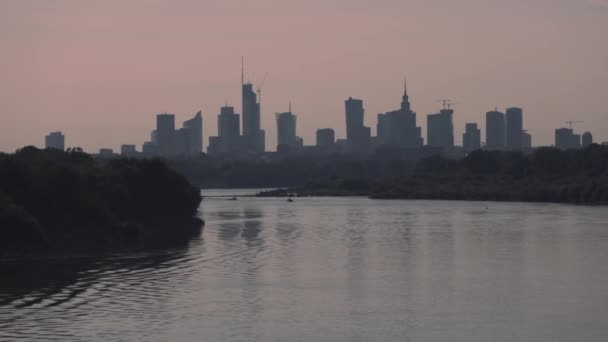 Puesta Sol Sobre Centro Varsovia Vista Desde Puente Siekierkowski — Vídeos de Stock