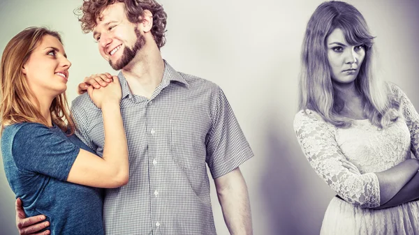 Mutlu çift kadınla jelous — Stok fotoğraf