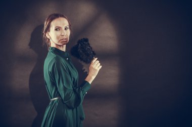 Vintage Bayan Kara günü tüy Fanlı