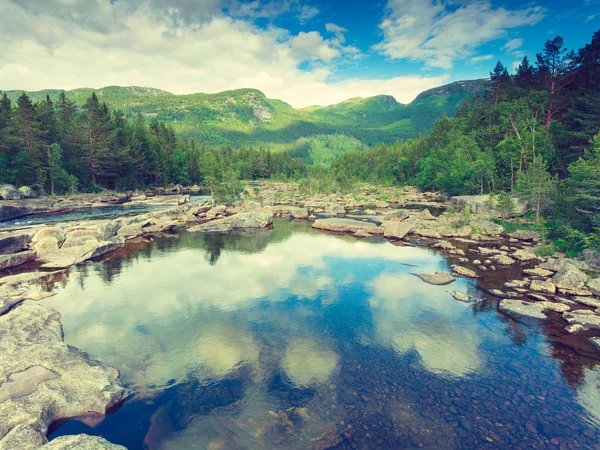 Hermosa vista del río de montaña en verano — Foto de Stock