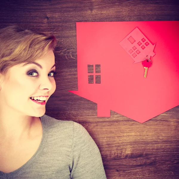 Young lady on floor with home. — Stock Photo, Image