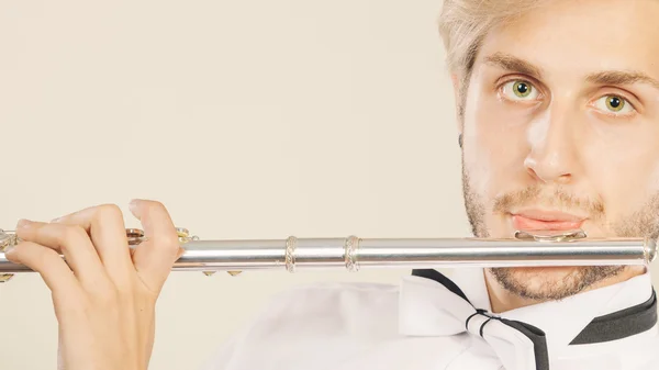 Flute music playing flutist musician performer — Stock Photo, Image