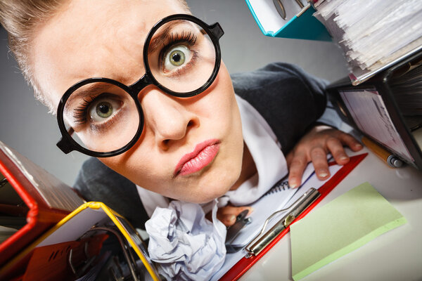 Insane office woman at work.