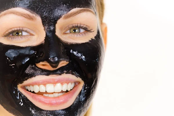 Young Woman Cosmetic Face Carbo Detox Black Peel Mask Spa — Stock Photo, Image