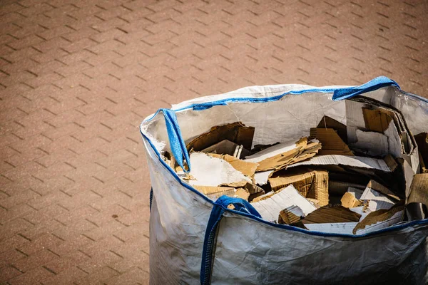 Full Construction Waste Debris Nylon Bag Pile Garbage Material House — Stock Photo, Image