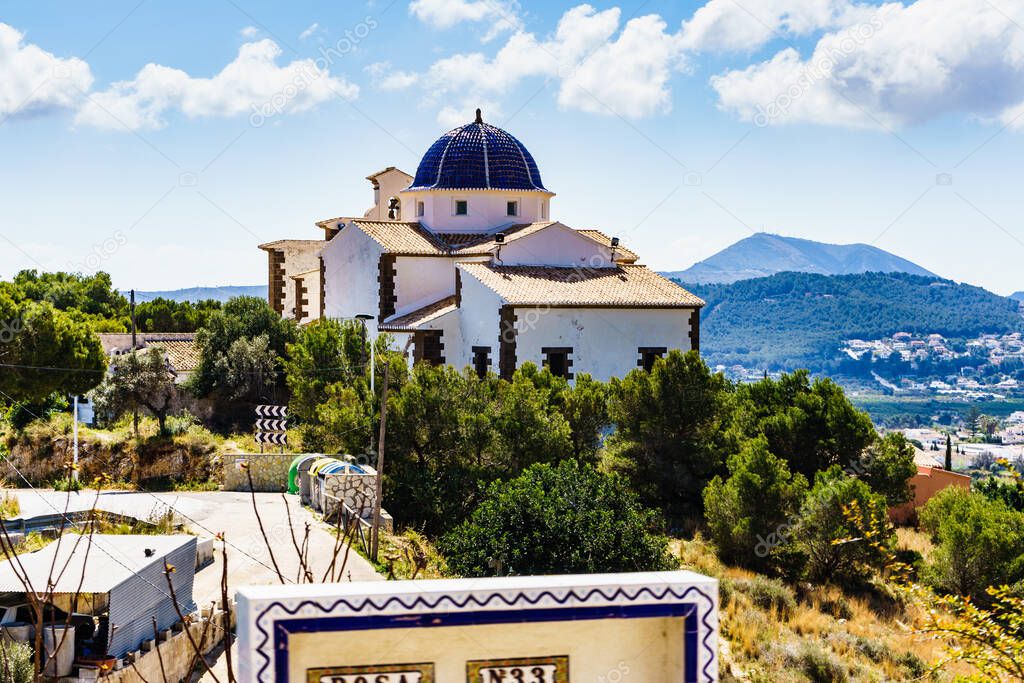 Thel Calvary chapel in Javea town.. Mediterranean landscape on Costa Blanca, Alicante province in southeastern Spain.