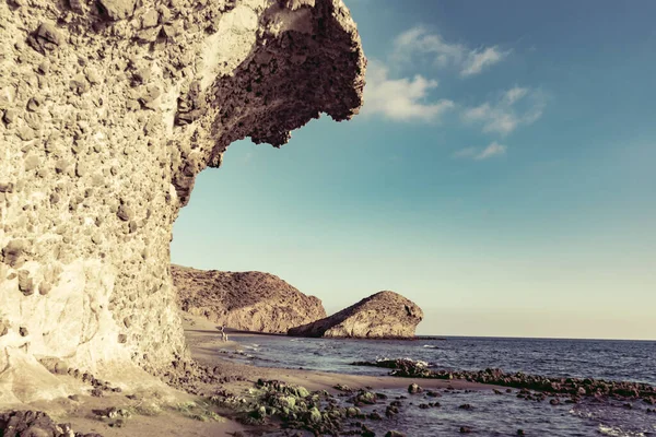 Stranden Monsul Berggrund Bildande Landskap Cabo Gata Nijar Natural Park — Stockfoto