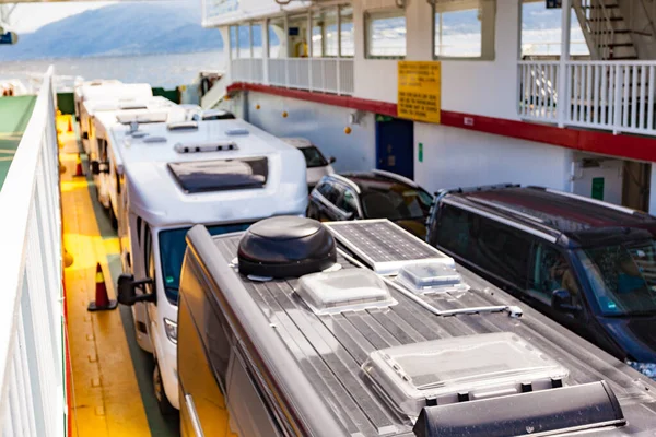 Caravans Cars Ferryboat Deck Norway Scandinavia Europe Tourism Vacation Travel — Stock Photo, Image