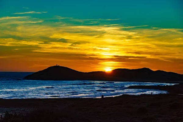 Szcenikus Naplemente Tenger Felett Tengerparti Táj Calblanque Beach Murcia Spanyolország — Stock Fotó