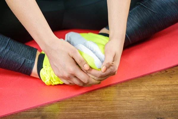 Woman Wearing Sportswear Trainers Red Shoes Comfortable Footwear Perfect Workout — Stock Photo, Image