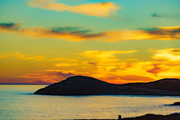 Pôr Sol Cénico Sobre Mar Paisagem Costeira Calblanque Beach Murcia — Fotografia de Stock