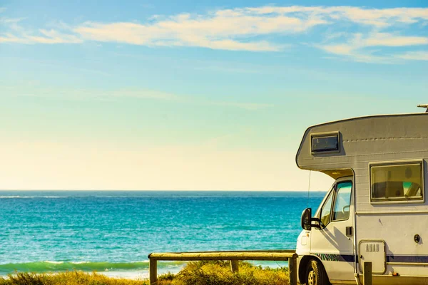 Camper Véhicule Camping Sur Plage Bord Mer Espagne Région Murcie — Photo