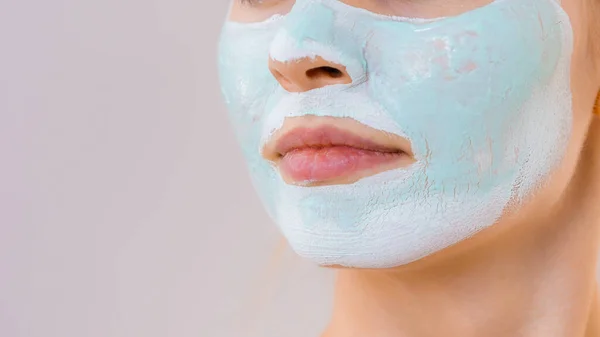 Young Woman White Green Mud Mask Her Face Teen Girl — Stock Photo, Image